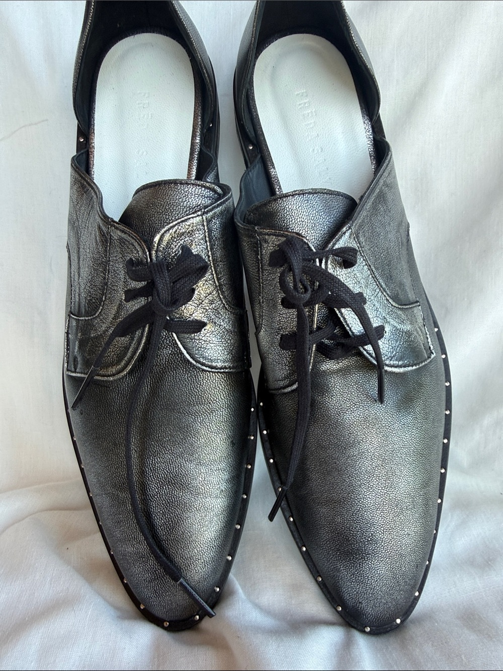 Freda Salvador Metallic Silver Lace-Up Derby Oxfords
